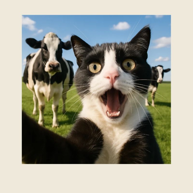 Lustige Katze Kuh Selfie Geschenkidee