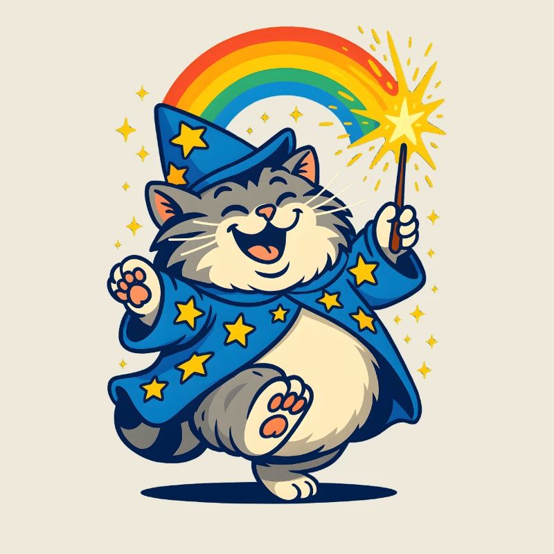 Zaubererkatze mit Regenbogen und Glitzer, Katzen