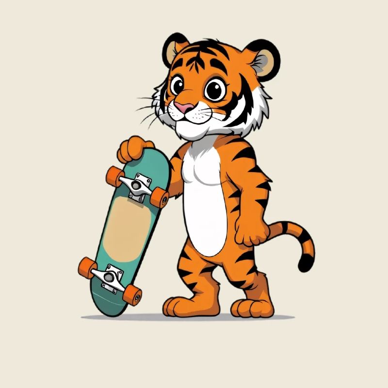Kunstvoller Tiger mit Skateboard