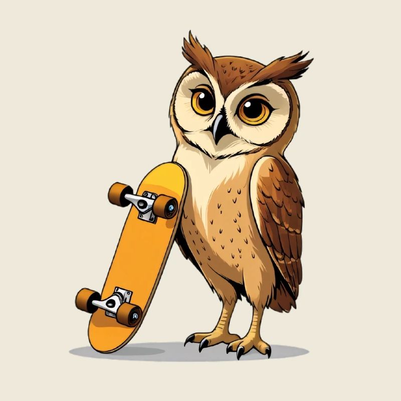 Eule mit Skateboard Illustration