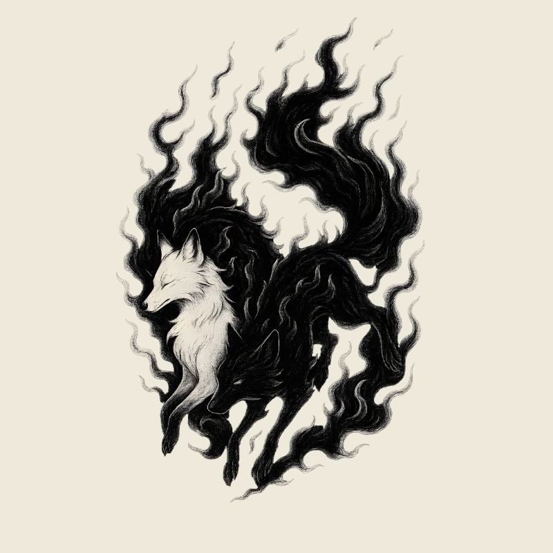 Mythisches Wolf Fusion Ink Design, Yin Yang