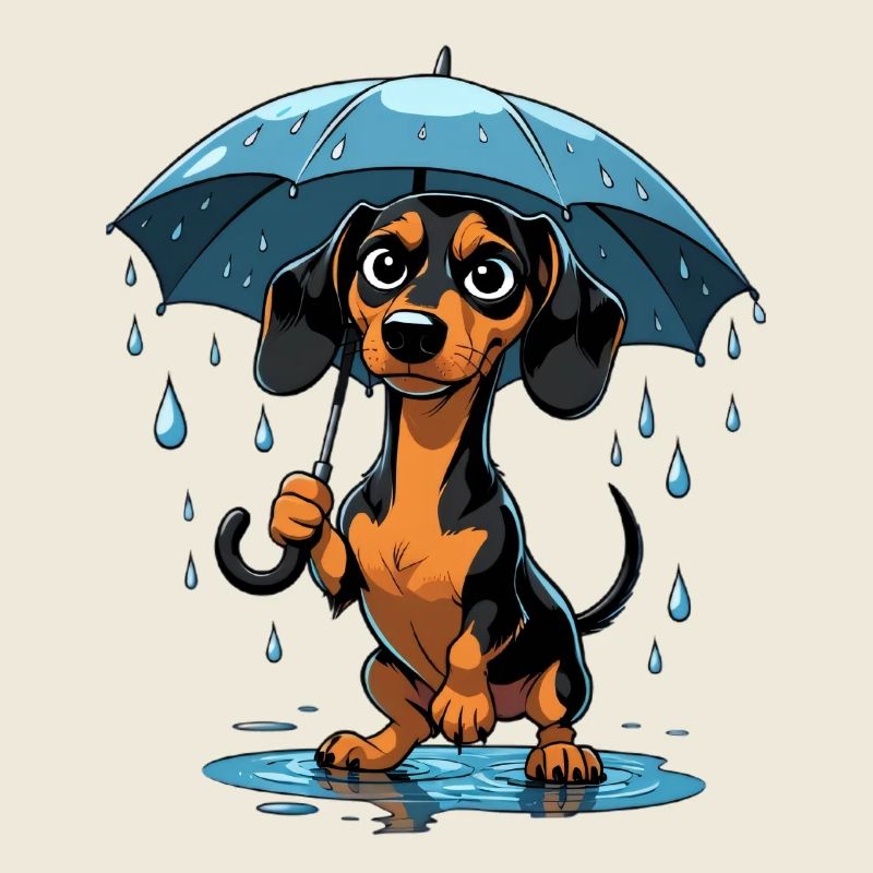 Niedliches Dackel mit Regenschirm
