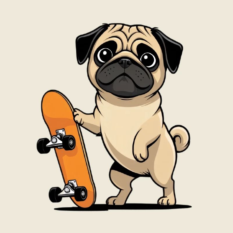 Pug mit Skateboard Illustration