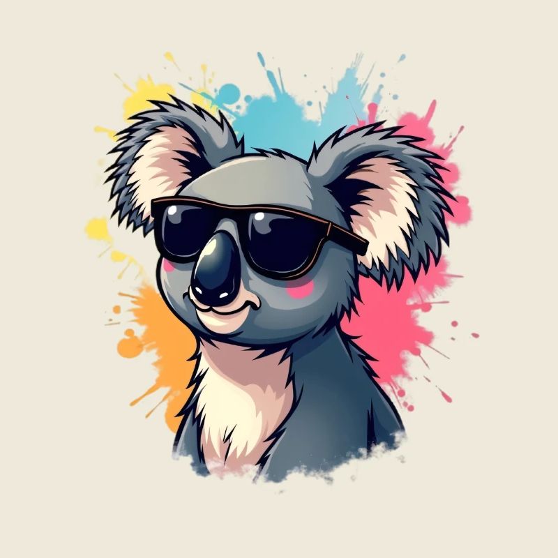 Koala cool avec des lunettes de soleil et une explosion de couleurs