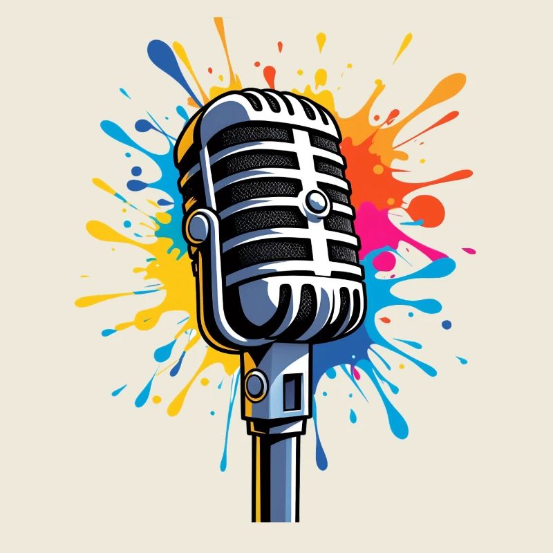 Impression artistique de microphone avec explosion de couleurs