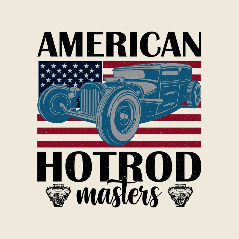 Amerikanisches Oldtimer mit Flaggenhintergrund