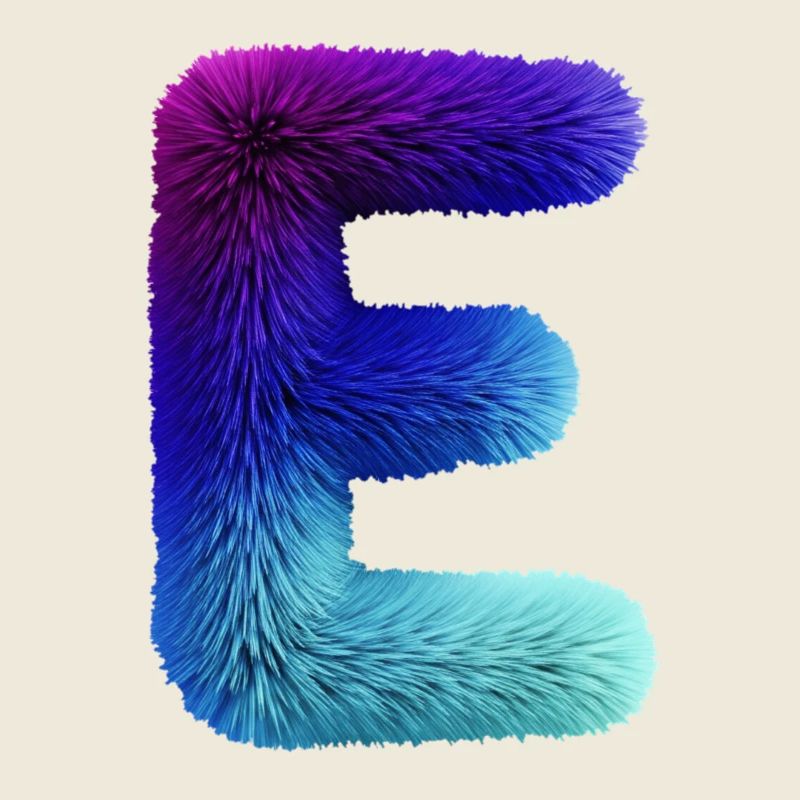 Effet fourrure lettre E | Dégradé violet bleu
