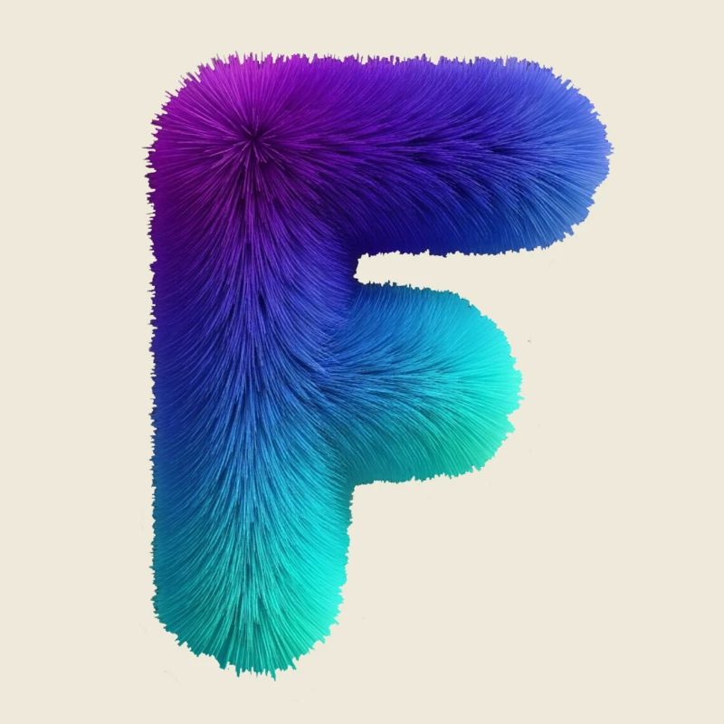 Letter F in fur look with color gradient
