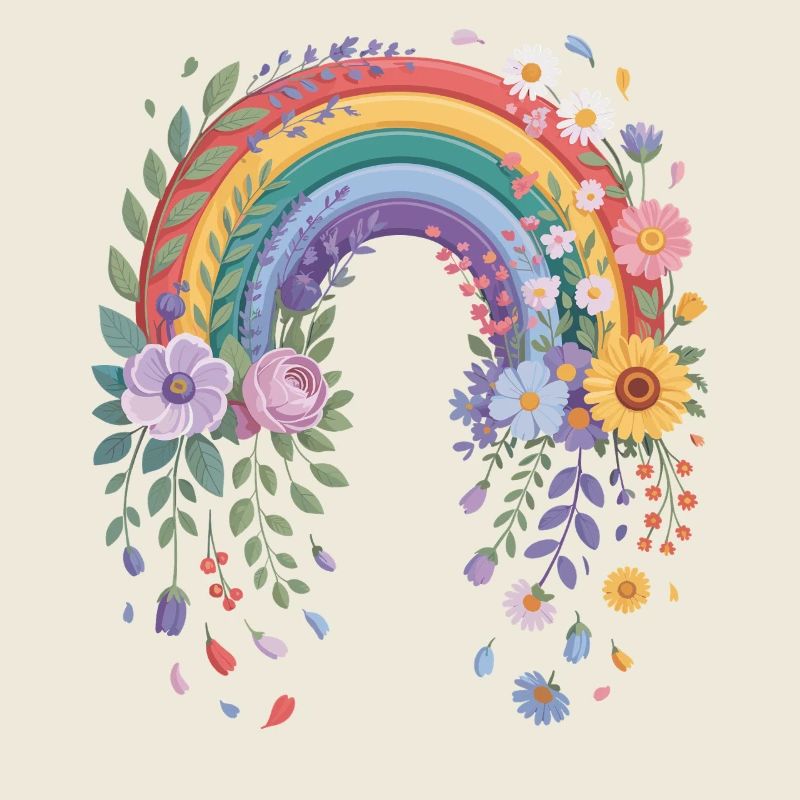 Verspielter Regenbogen mit Blumen