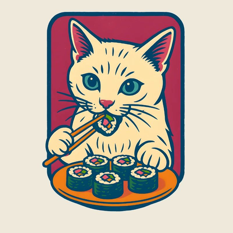 Skurrile Sushi-Katzenillustration