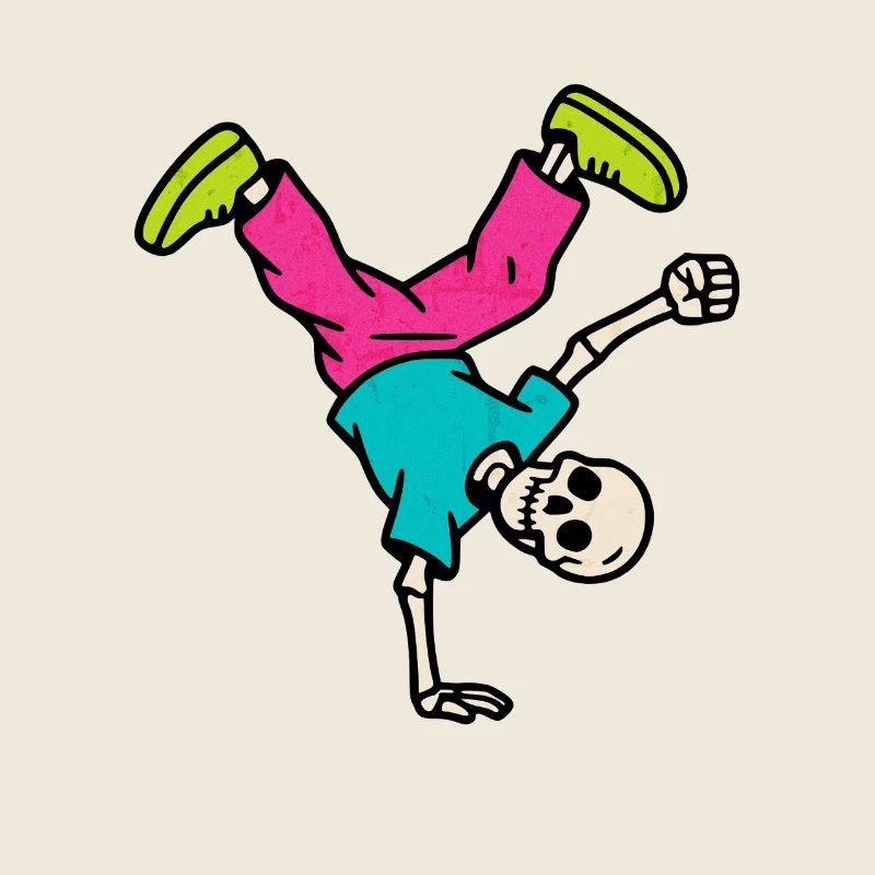 Neon Breakdancing Skeleton Retro Hip-Hop