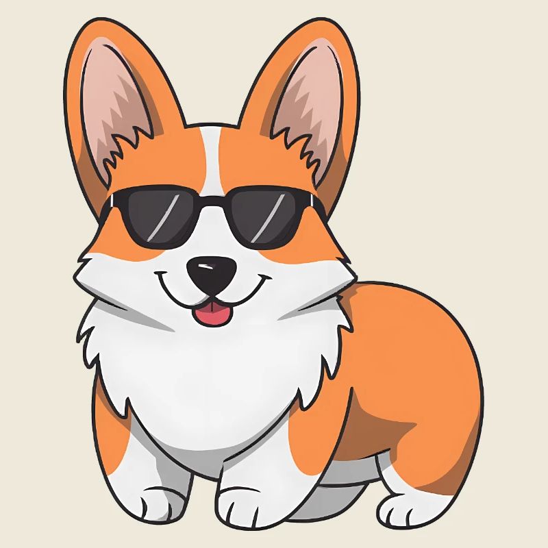 Corgi de dessin animé avec des lunettes de soleil