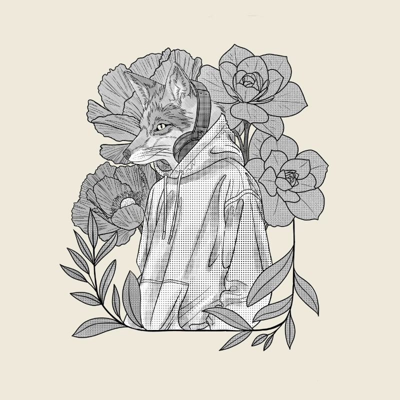 Renard avec sweat à capuche et garde fleurie