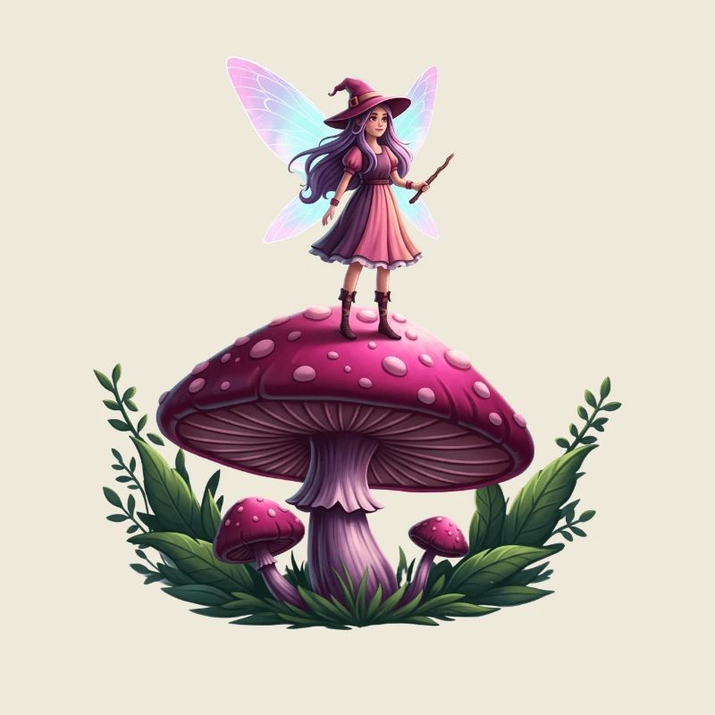 Fée de la forêt de conte de fées sur un champignon