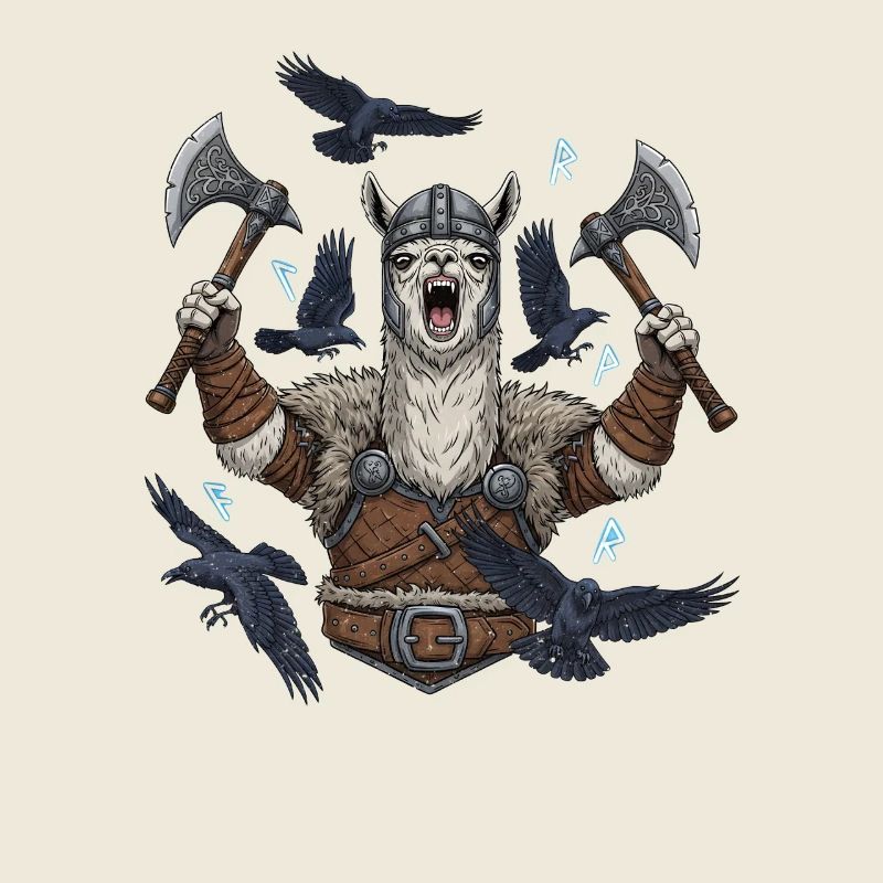 Wikinger Alpaka Berserker mit Raben
