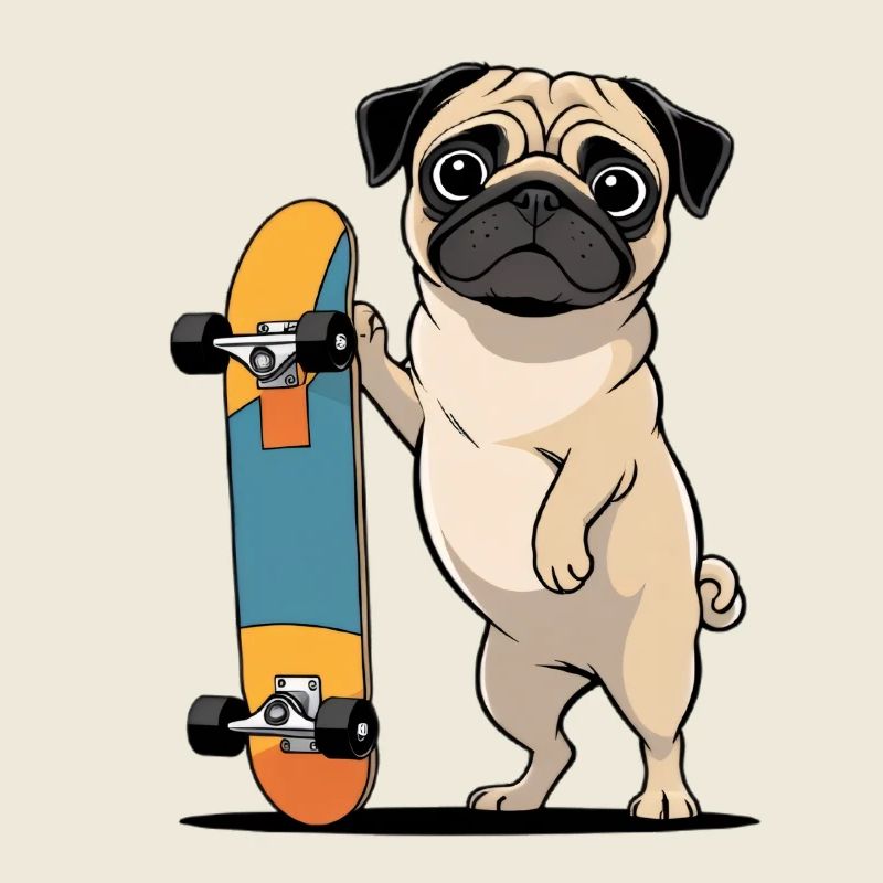 Pug mit Skateboard Illustration