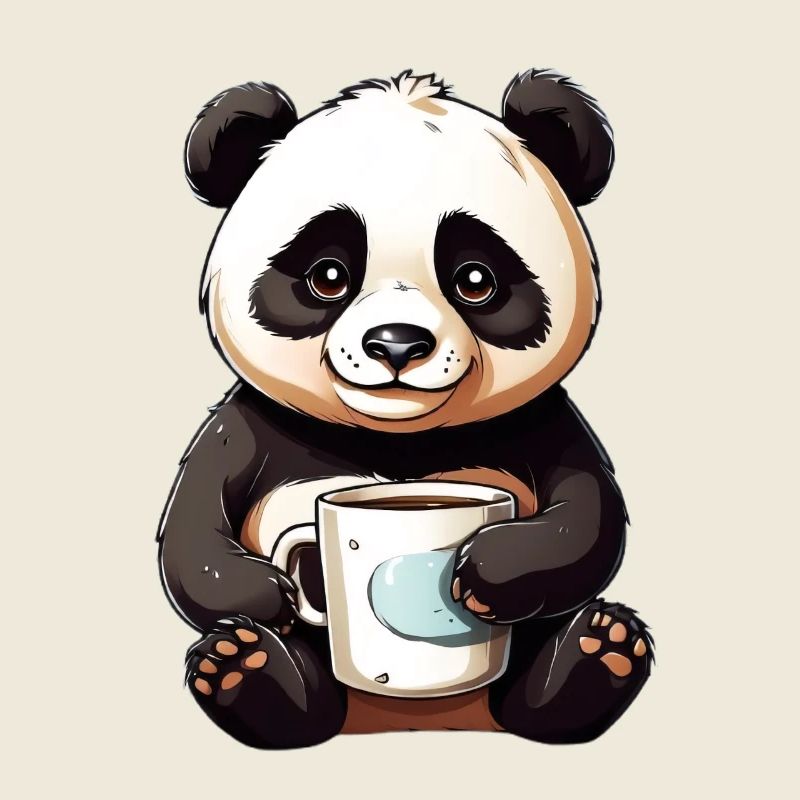 Panda câlin avec une tasse de café