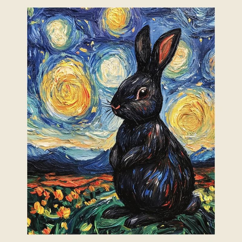 Lapin de la Nuit étoilée à la Van Gogh