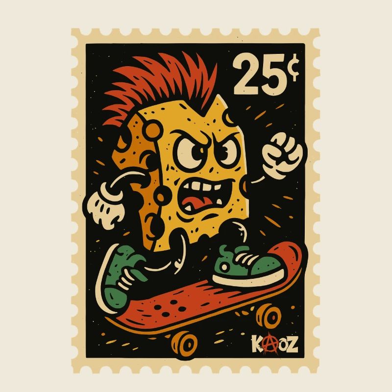 Skateboard Pizza Monster Punk Käse