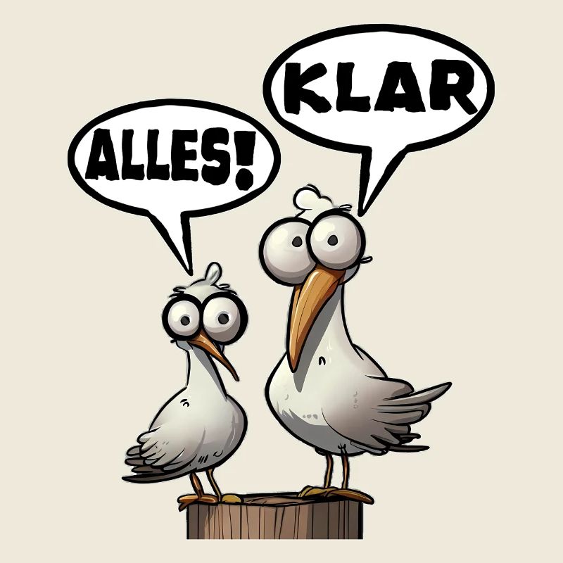 Funny seagulls with speech bubbles All clear