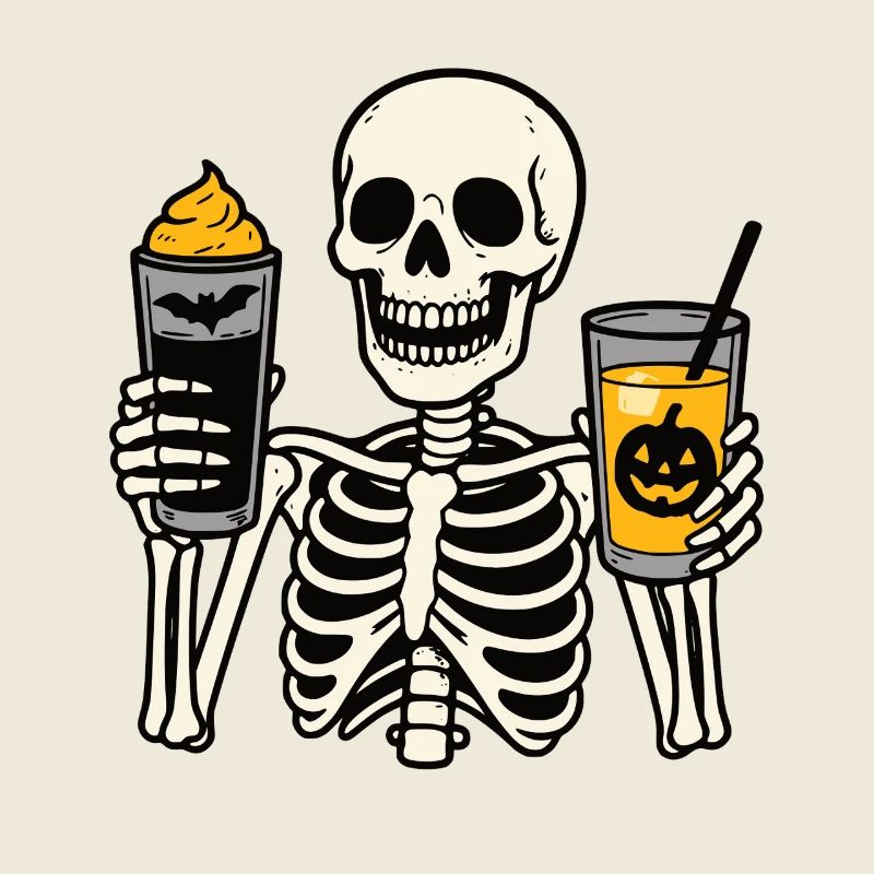 Squelette festif avec boissons d’Halloween