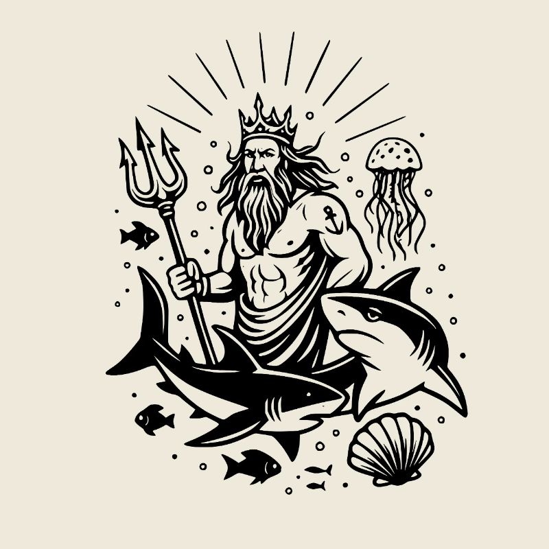 Poséidon - Dieu de la mer Tattoo Design