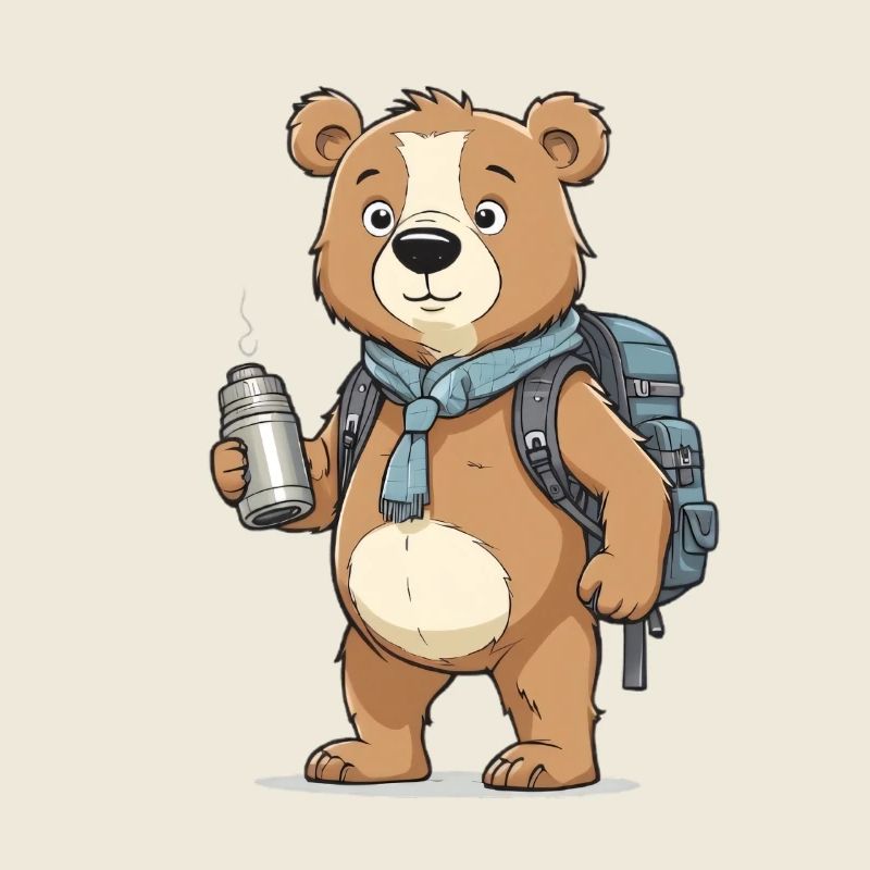 Adventure bear with backpack and thermos flask
