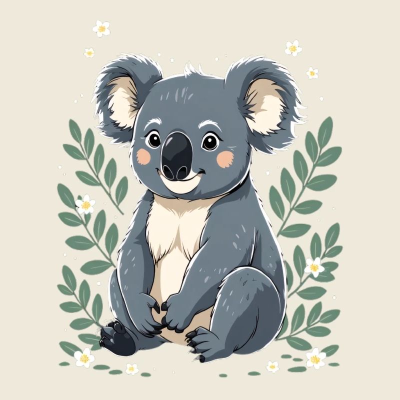 Cute koala with flower wreath
