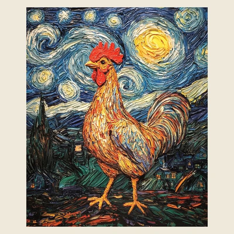 Poulet Coq Poulets Style Van Gogh Étoilé