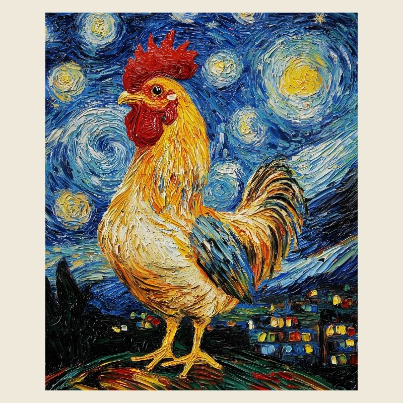 Poulet Coq Poulets Style Van Gogh Étoilé