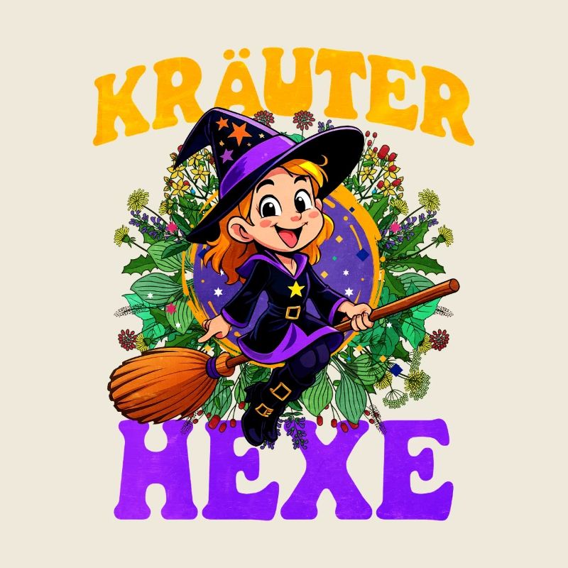 Sorcière aux herbes et baguette magique