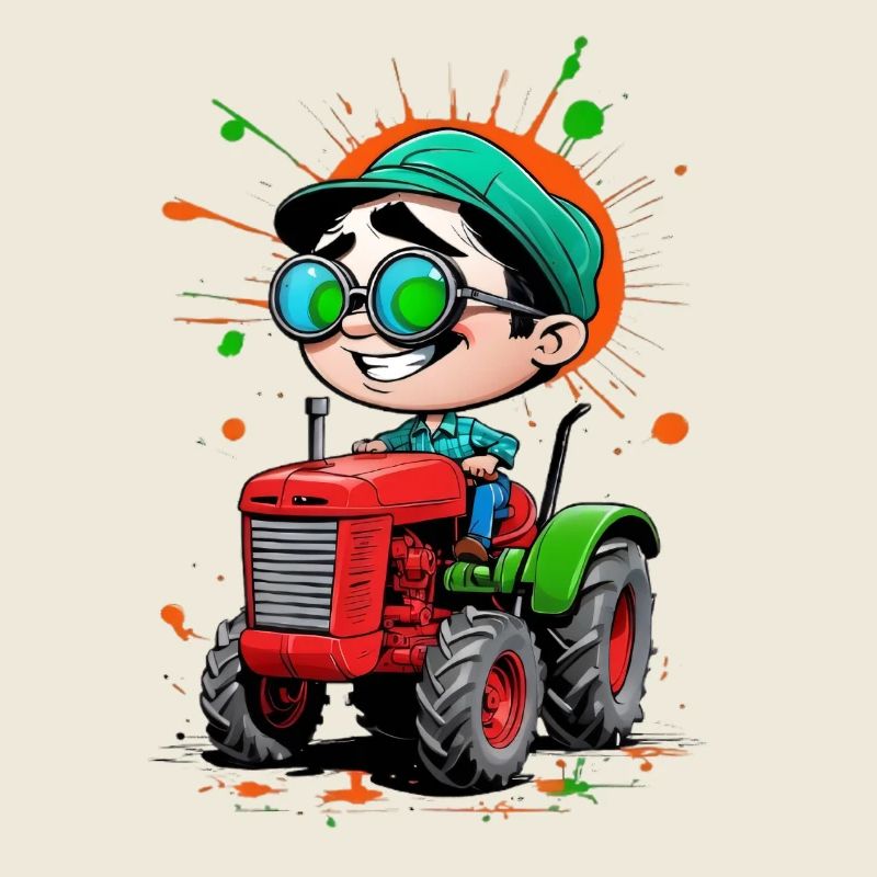 Playful boy with glasses on tractor