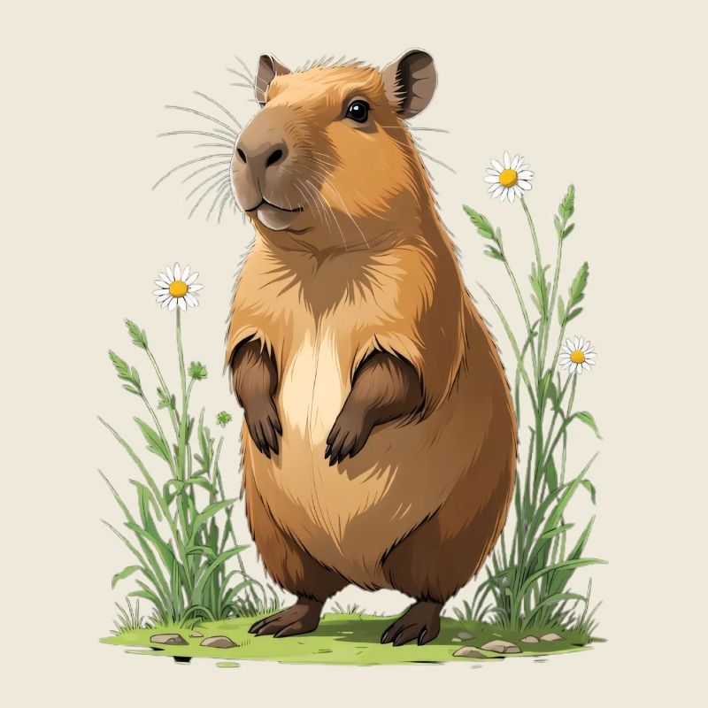 Capybara dans le champ de fleurs Marguerite
