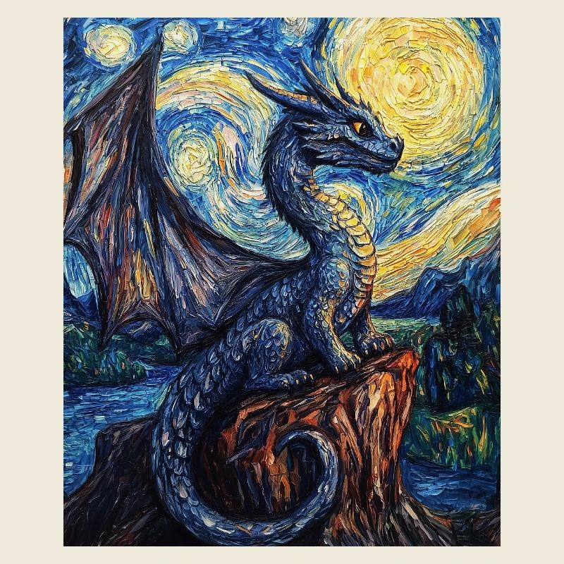 Drache Drachen Dragon Van Gogh Style Starry Night