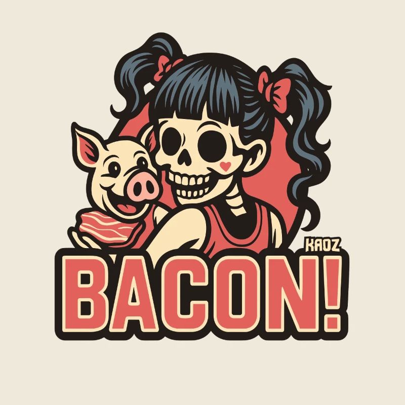Schinken Schweine Skelett Mädchen Retro-Comic
