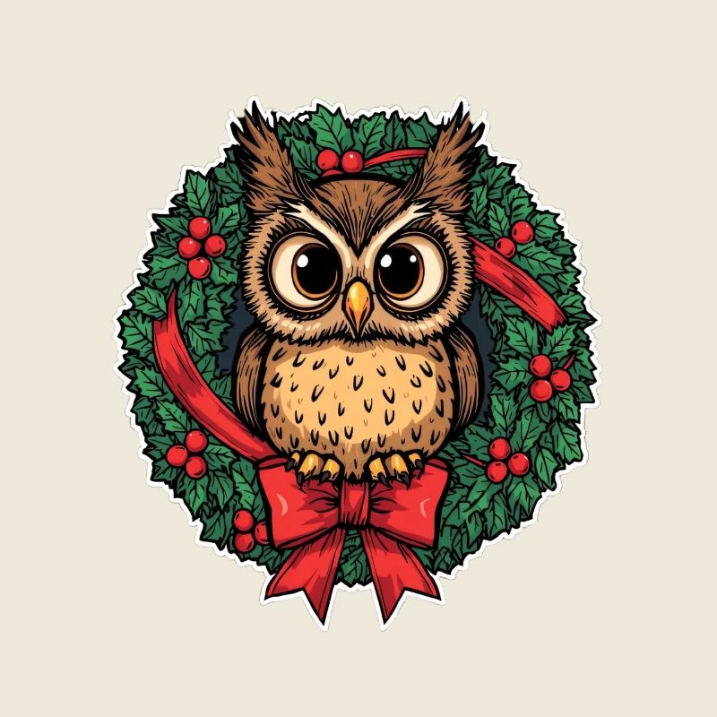 Eule im Weihnachtskranz