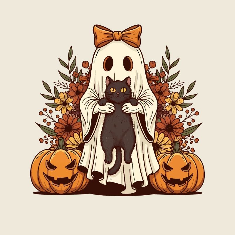 Ghost & Black Cat — Halloween Spooky Cat Lover