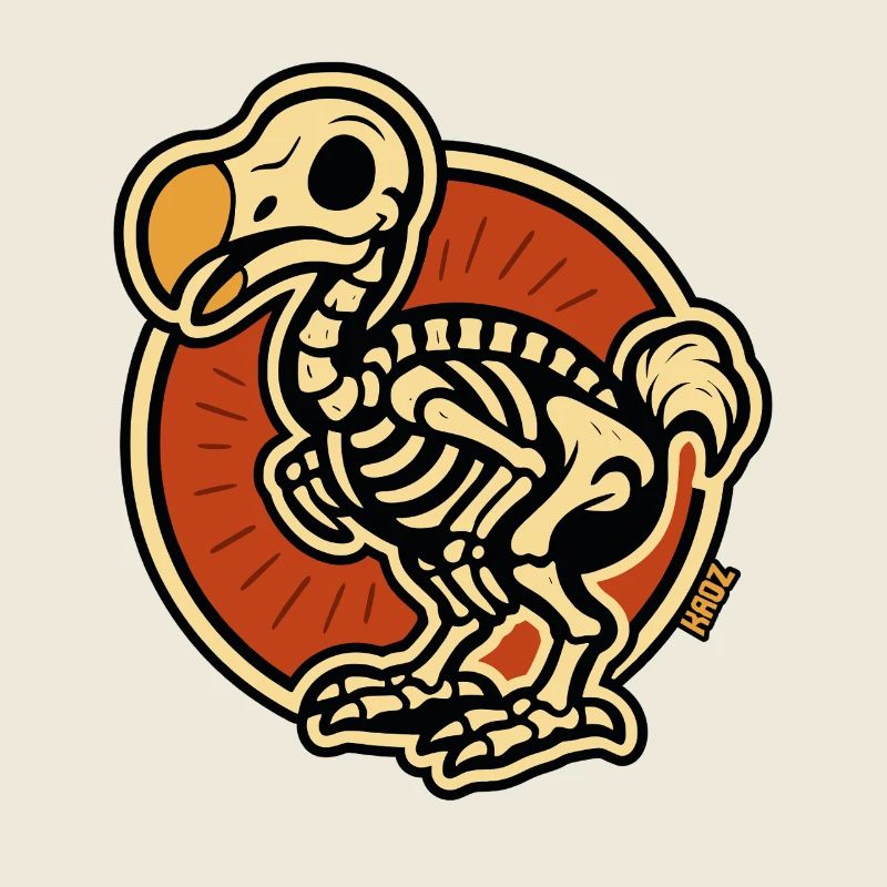 Squelette oiseau Dodo en cercle rétro