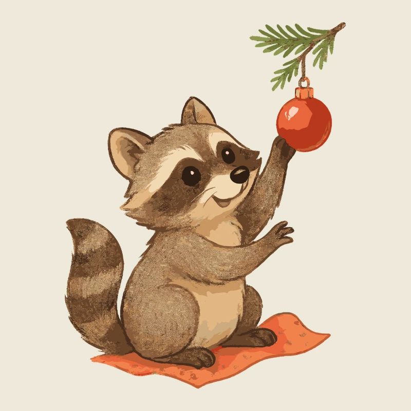 Weihnachts-Waschbär mit Christbaumkugel