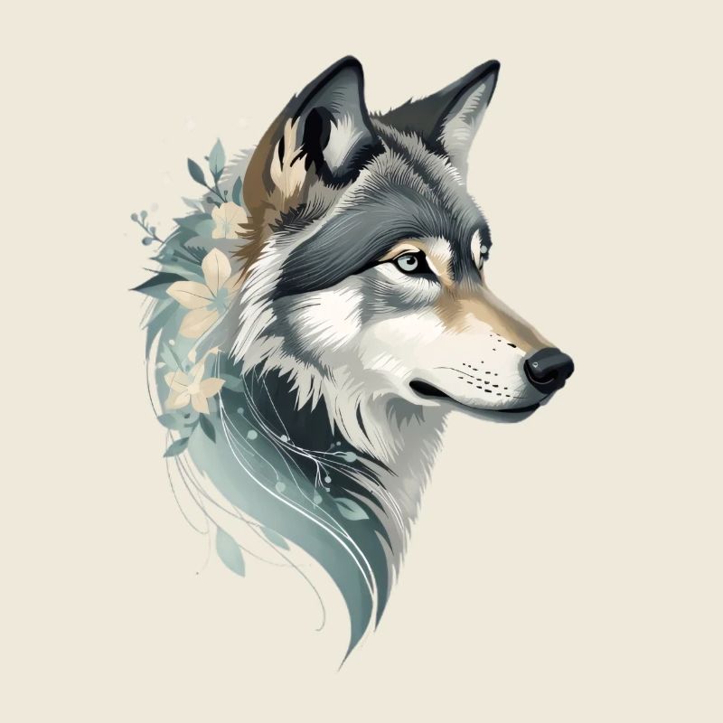 Wolfskopf mit Blumenornament