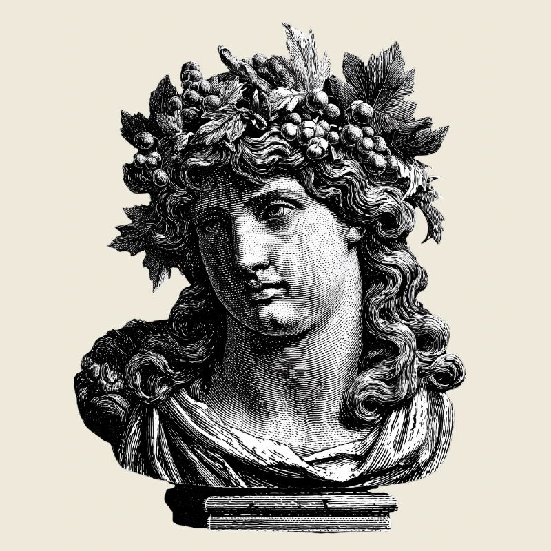 Buste antique de Bacchus – Gravure classique 