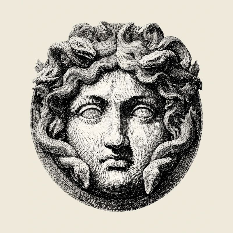 Tête de Méduse - Gravure antique
