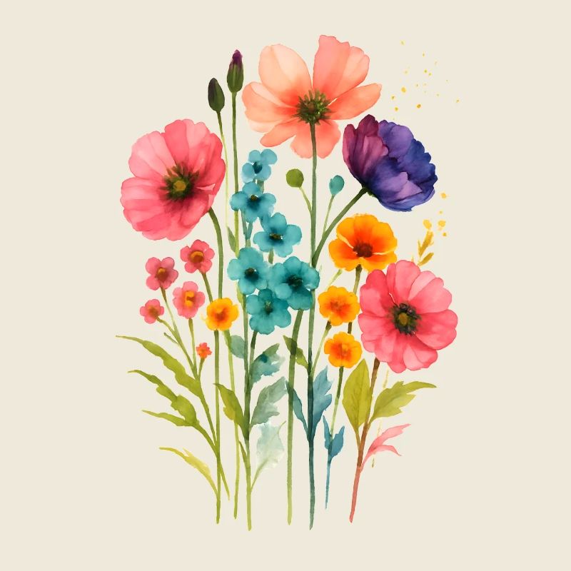 Aquarelle Fleurs Sauvages Boho