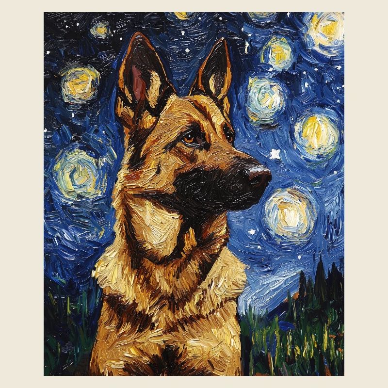 German Shepherd Dog Dogs Van Gogh Style Starry Night