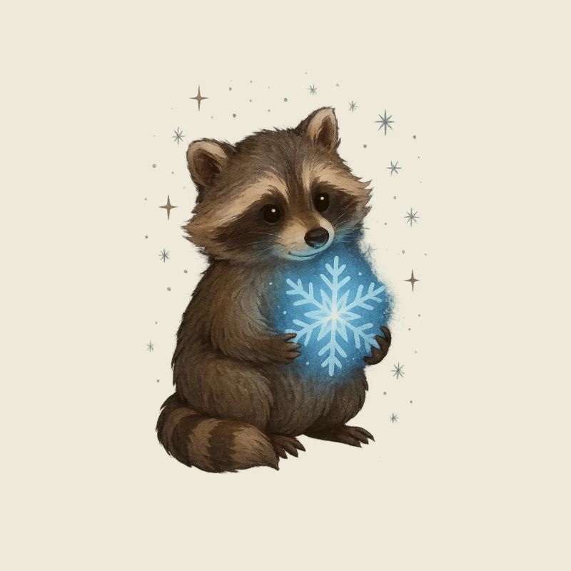 Magischer Waschbär mit Schneeflocke
