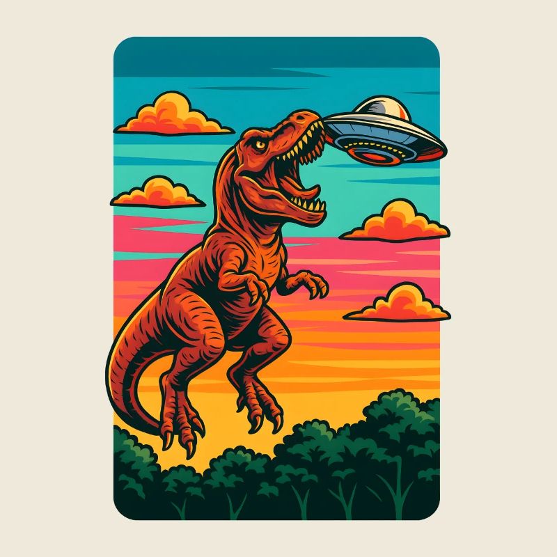 T rex Dino OVNI Coucher de soleil