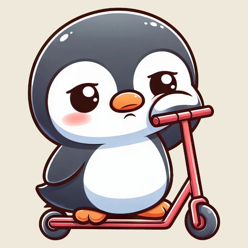 Mignon dessin animé pingouin scooter scooter ennui