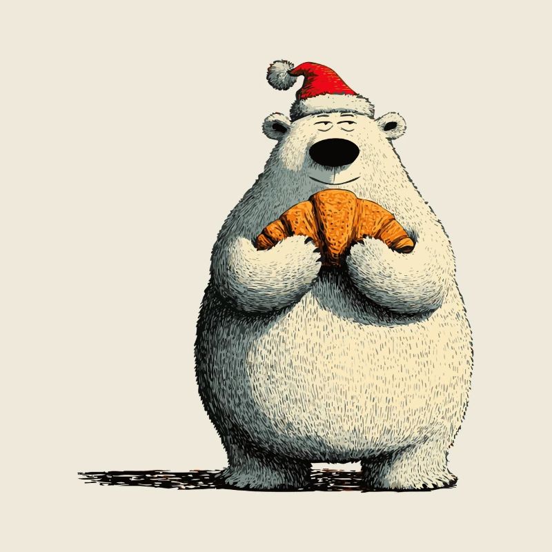 Christmas Polar Bear with Croissant