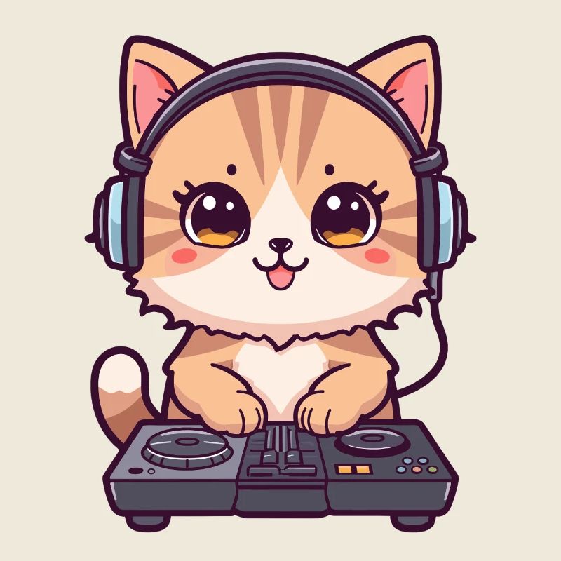 Cat as DJ with headphones