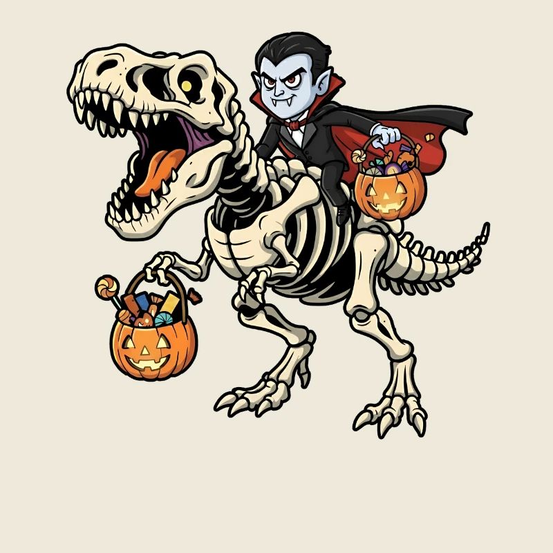 Vampir reitet Skelett T-Rex Halloween Dinosaurier